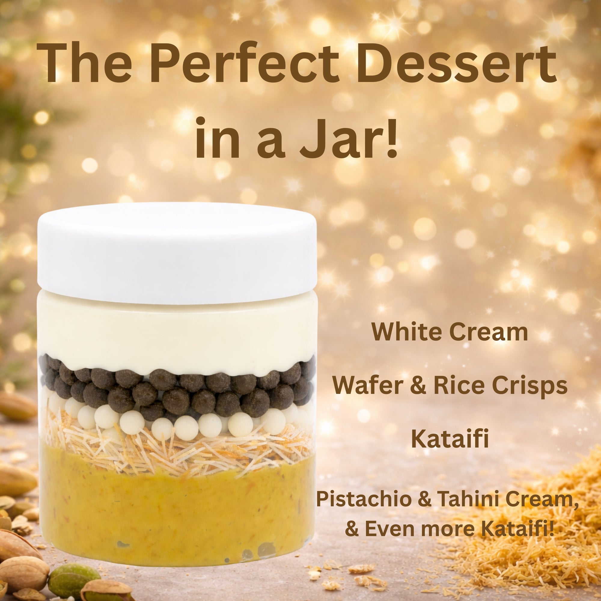 Dubai Chocolate Dessert Jar - Pistachio Kataifi White Cream Crunch with Rice Crisps - 5.2 oz - MA LIT CANDY Layered Dubai Chocolate Treat Jar - Great Gourmet Gift