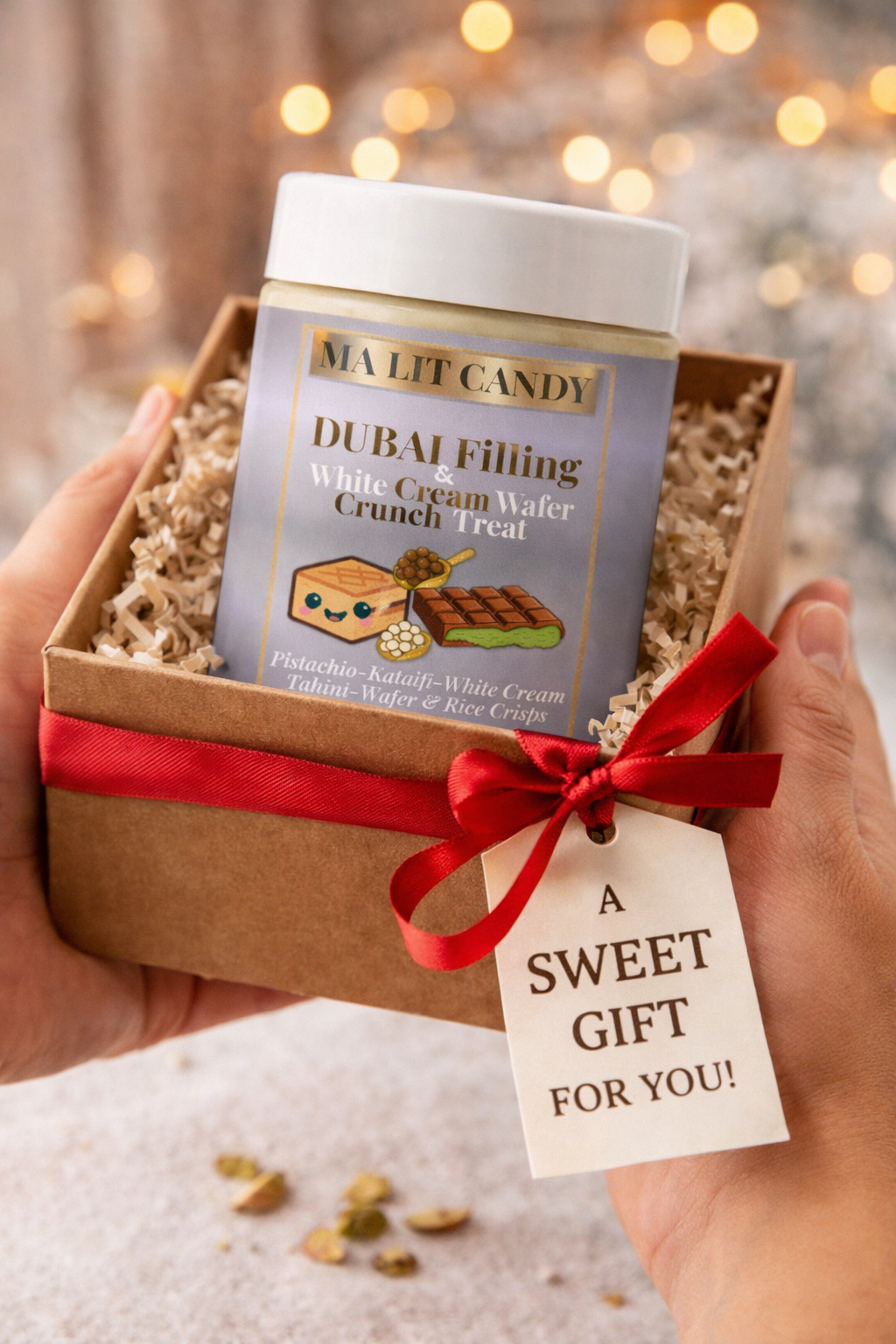 Dubai Chocolate Dessert Jar - Pistachio Kataifi White Cream Crunch with Rice Crisps - 5.2 oz - MA LIT CANDY Layered Dubai Chocolate Treat Jar - Great Gourmet Gift