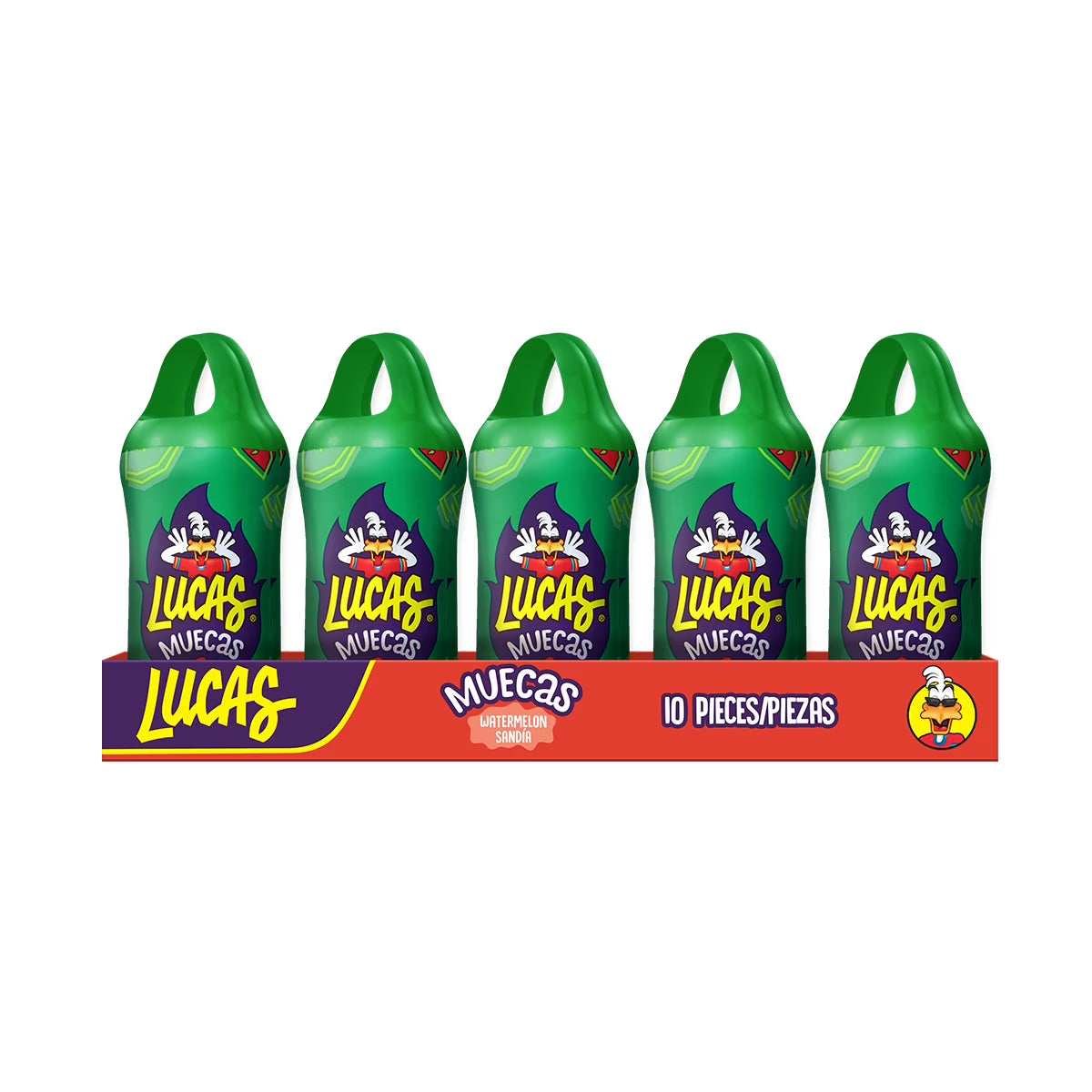 Lucas Muecas Watermelon Flavor - Sweet &amp; Sour Lollipop &amp; Powder - 10 Bottles